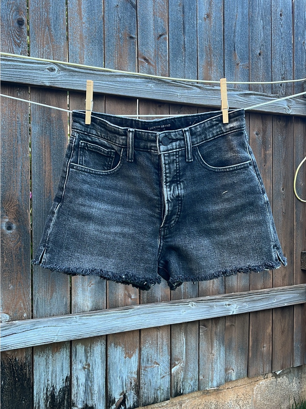 Lucky Brand Washed Black Denim Frayed Hem Shorts